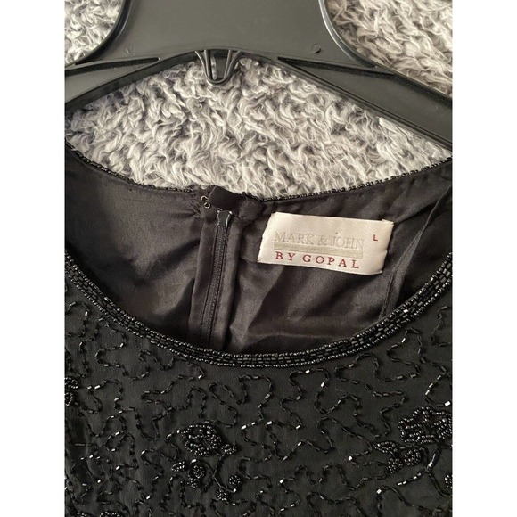 Black Evening Top - Beaded - 100% PURE SILK SIZE M -Mark and John By Gopal - Picture 4 of 4